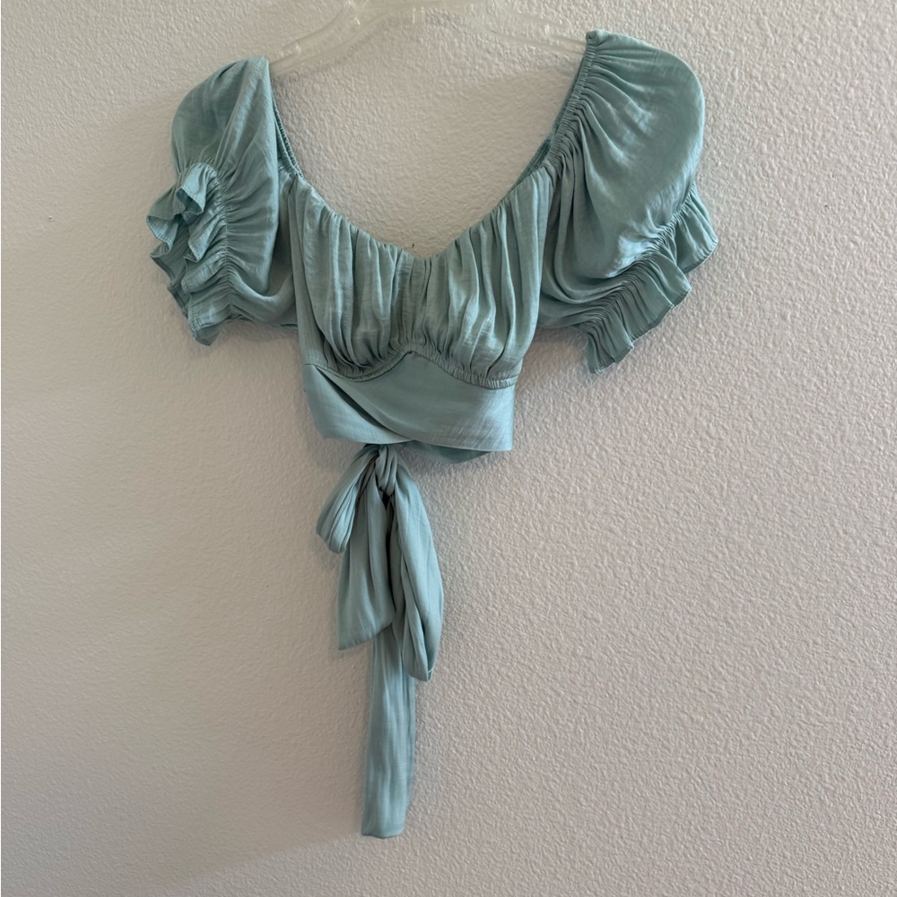 American Threads Light Blue Ruffled Blouse